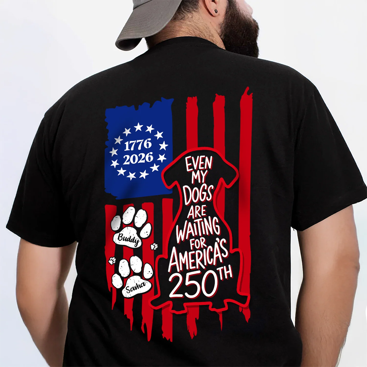 Personalized Even My Dog Is Waiting For America's 250th With US Flag Back Dark Shirt - Gift For Dog Lovers HO82 902864 - Image 6