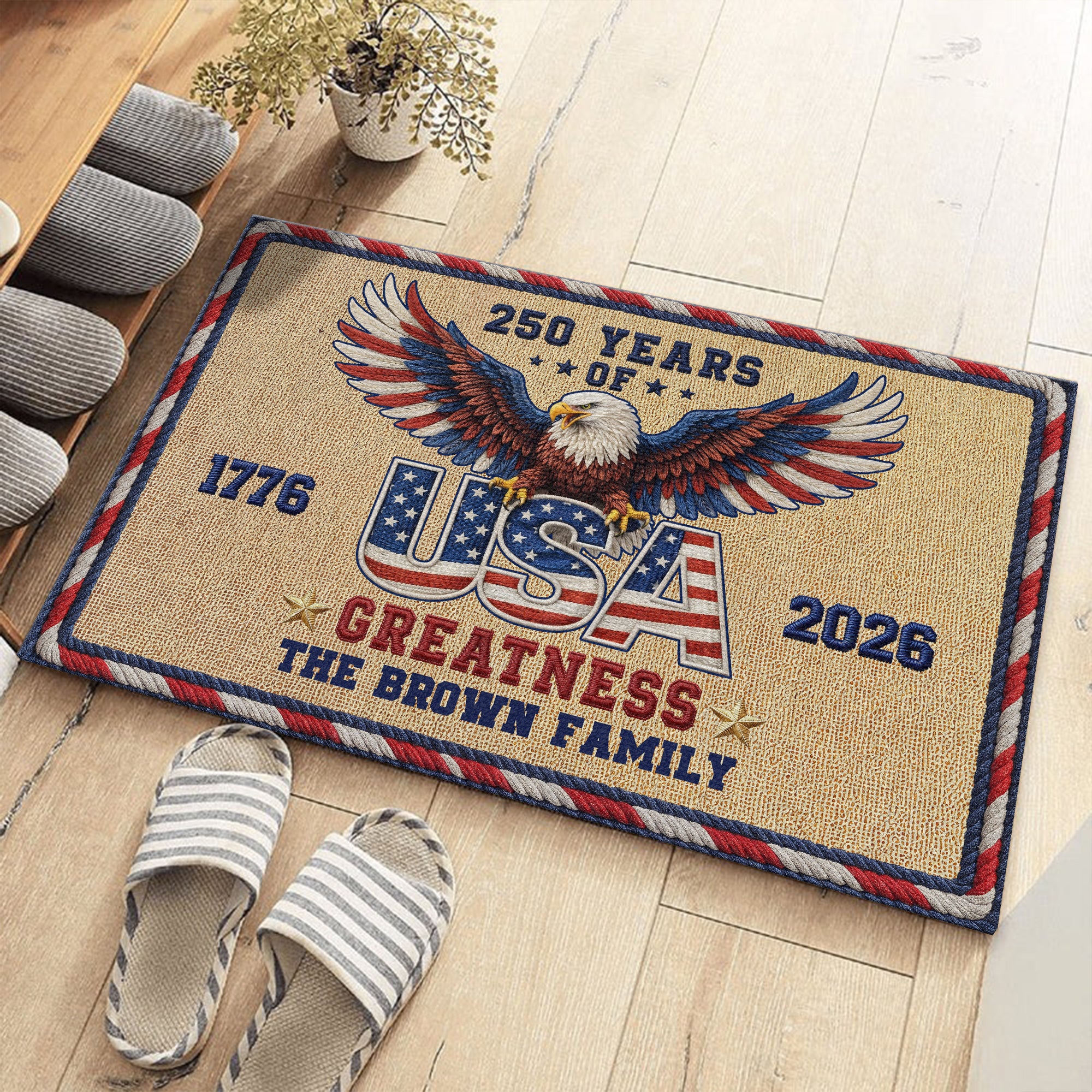 Personalized Family Name 250 Anniversary 1776 - 2026 USA Patriotic Faux Pattern Doormat - 2D Printed Not Embroidered Patriotic America Decor HO82 901582 - Image 6