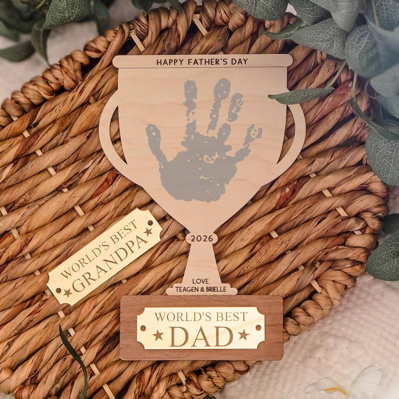 Personalized Father’s Day Handprint Wood Sign - Dad Grandpa Gift, Kids Handprint Keepsake, Trophy Dad Grandpa HO82 902406 - Image 4