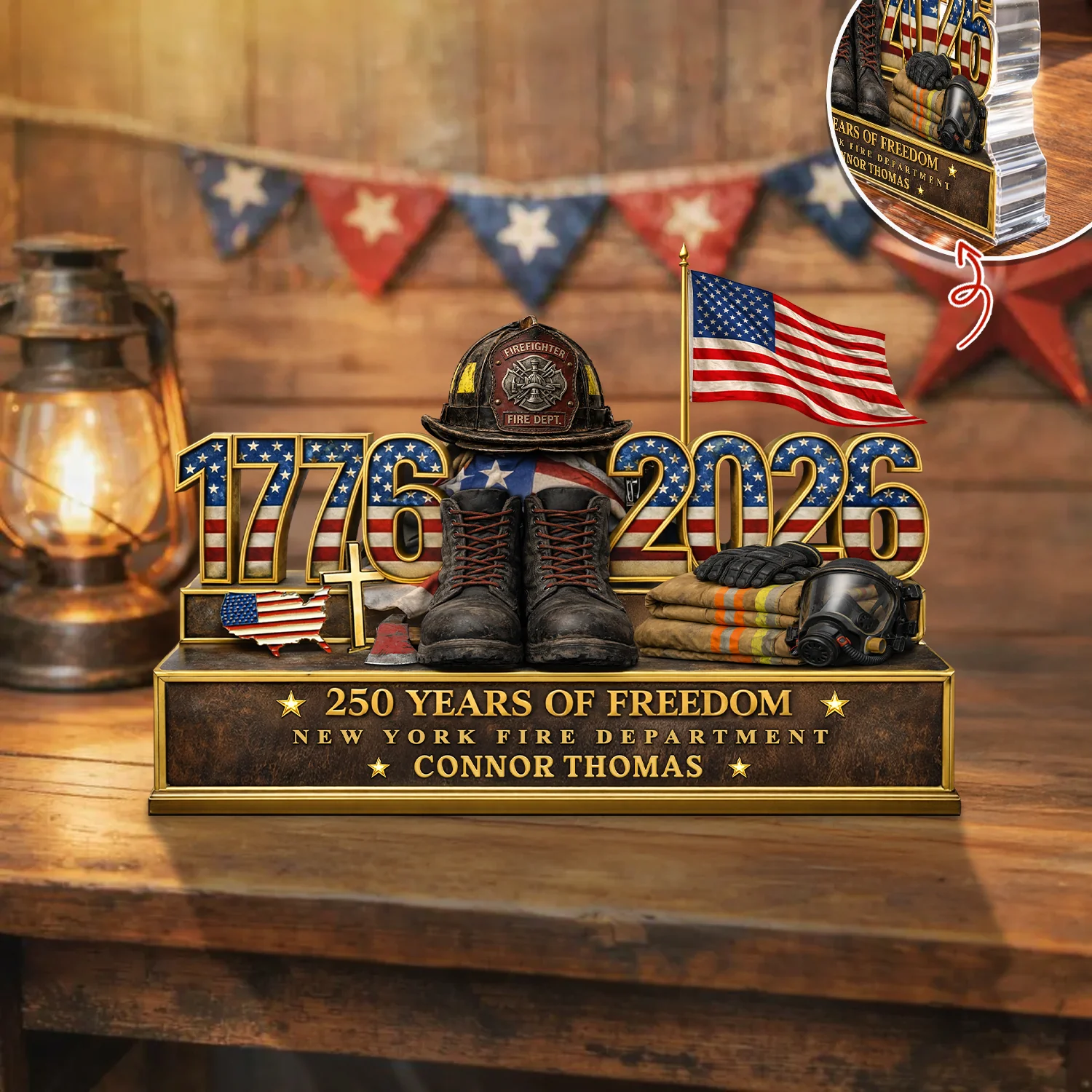 Personalized Firefighter 250 Years Of Freedom 1776–2026 Acrylic Block Plaque - Firefighter Gift, Patriotic Memorial Decor HO82 901886 - Image 5
