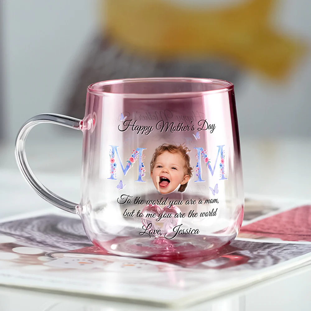 Custom Photo Floral Mom Pink Gradient Glass Mug - Gift For Grandma, Mom, Mother's Day HO82 901758 - Image 2