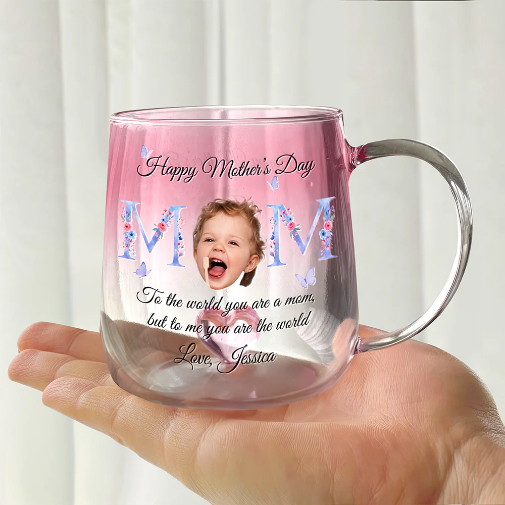 Custom Photo Floral Mom Pink Gradient Glass Mug - Gift For Grandma, Mom, Mother's Day HO82 901758 - Image 3