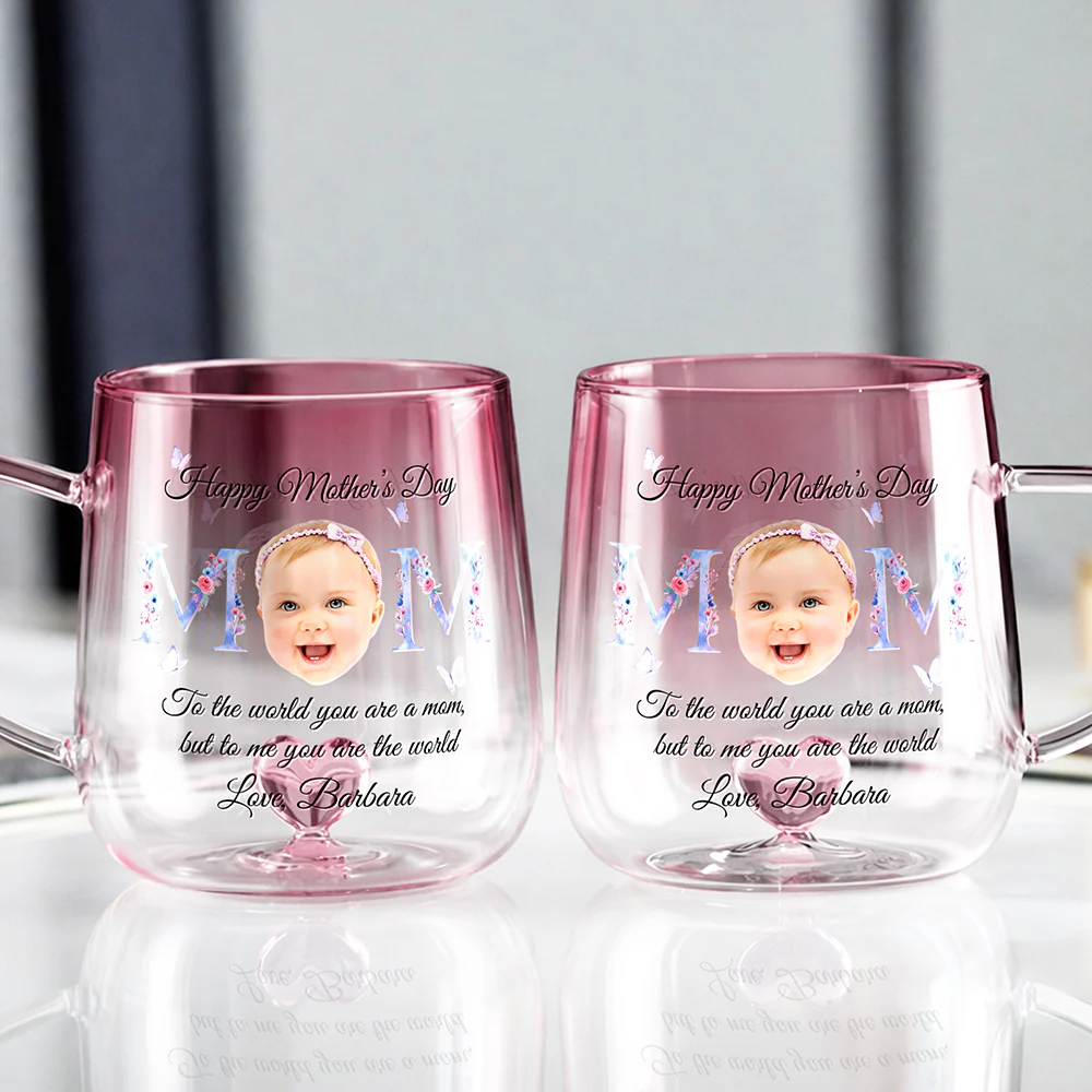 Custom Photo Floral Mom Pink Gradient Glass Mug - Gift For Grandma, Mom, Mother's Day HO82 901758 - Image 4