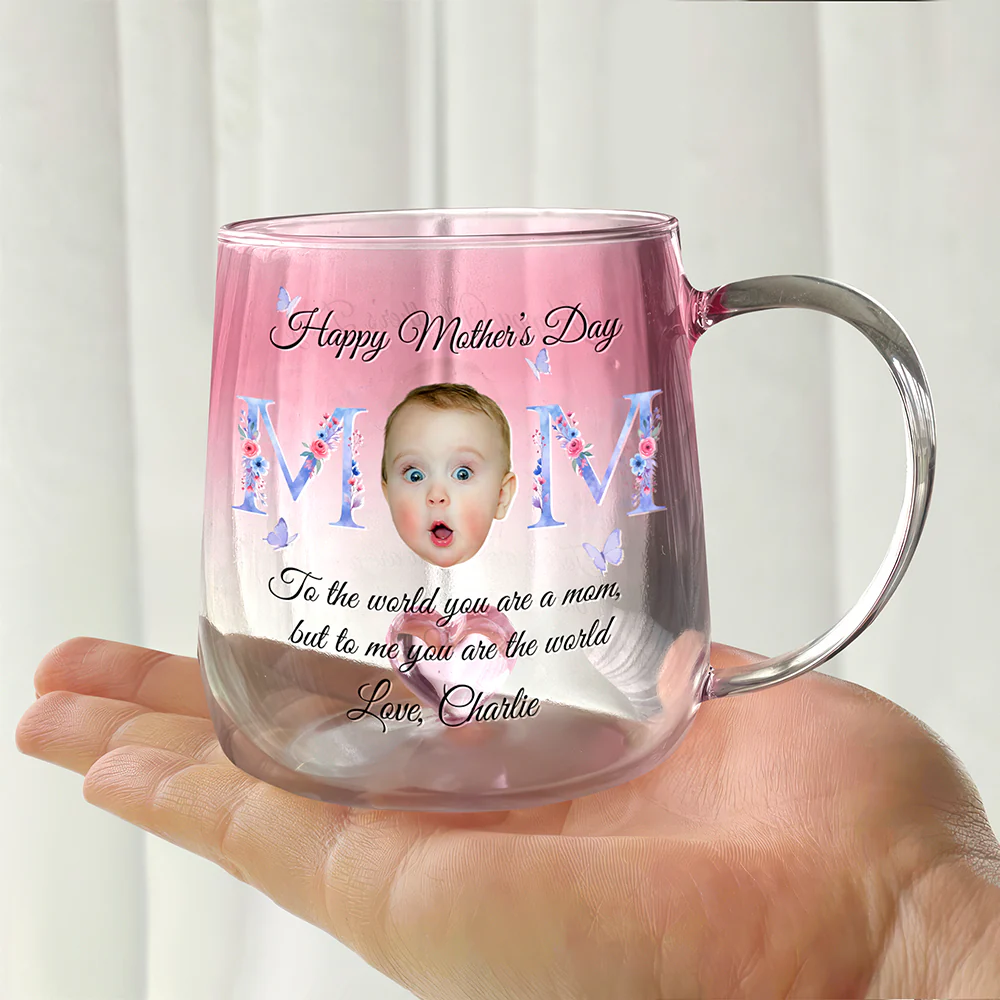 Custom Photo Floral Mom Pink Gradient Glass Mug - Gift For Grandma, Mom, Mother's Day HO82 901758 - Image 5