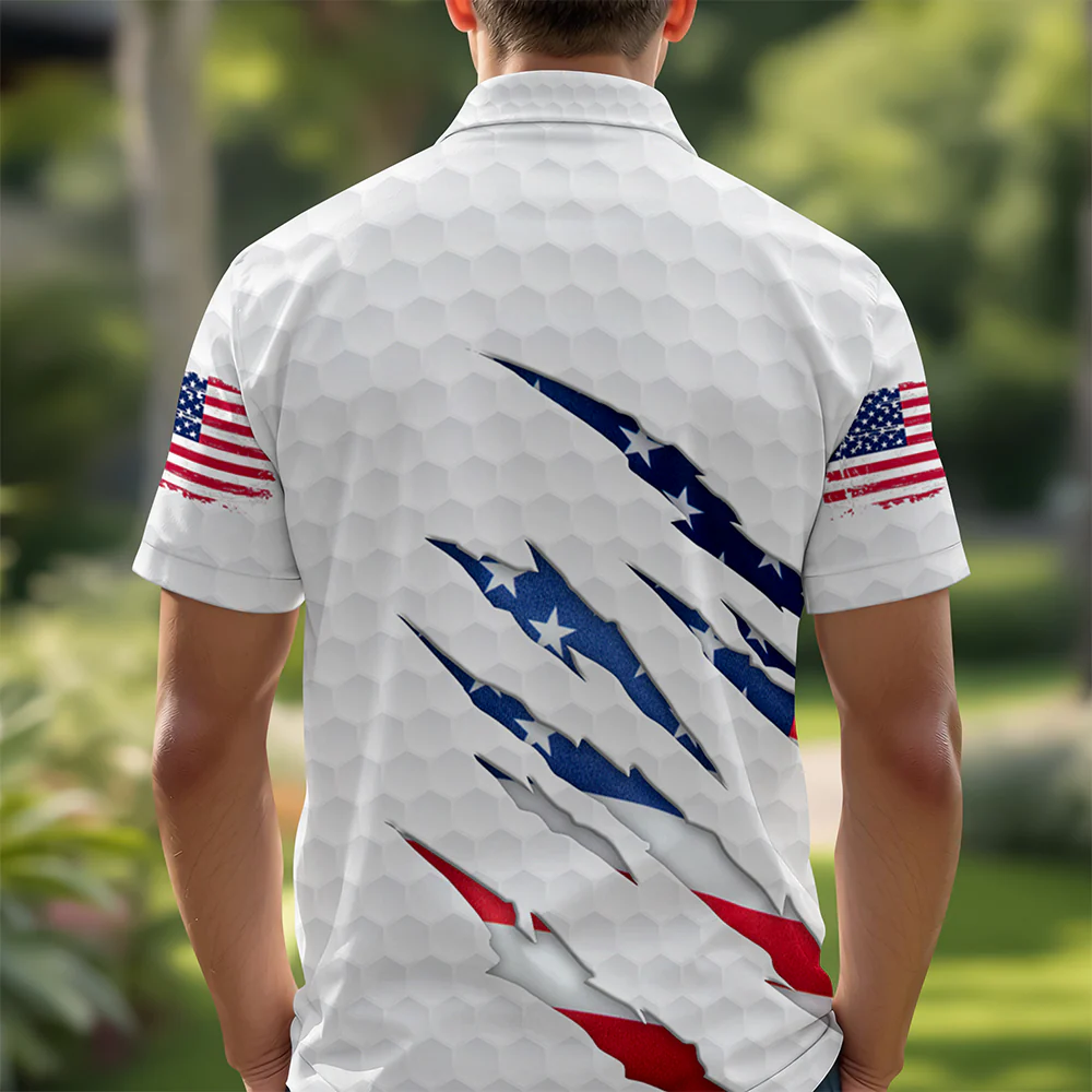 Personalized Golf Ball Pattern With America Flag Polo Shirt Gift For Golfer, Golf Lovers HO82 900806 - Image 3