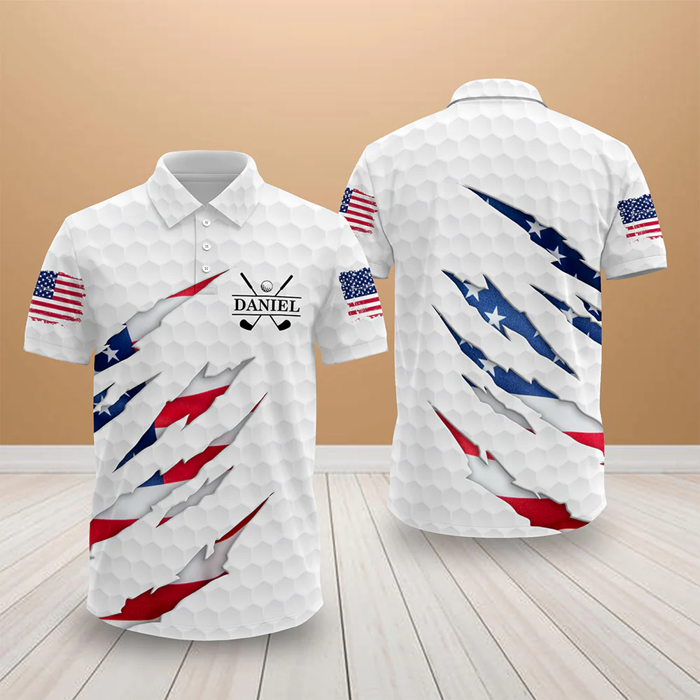 Personalized Golf Ball Pattern With America Flag Polo Shirt Gift For Golfer, Golf Lovers HO82 900806 - Image 5