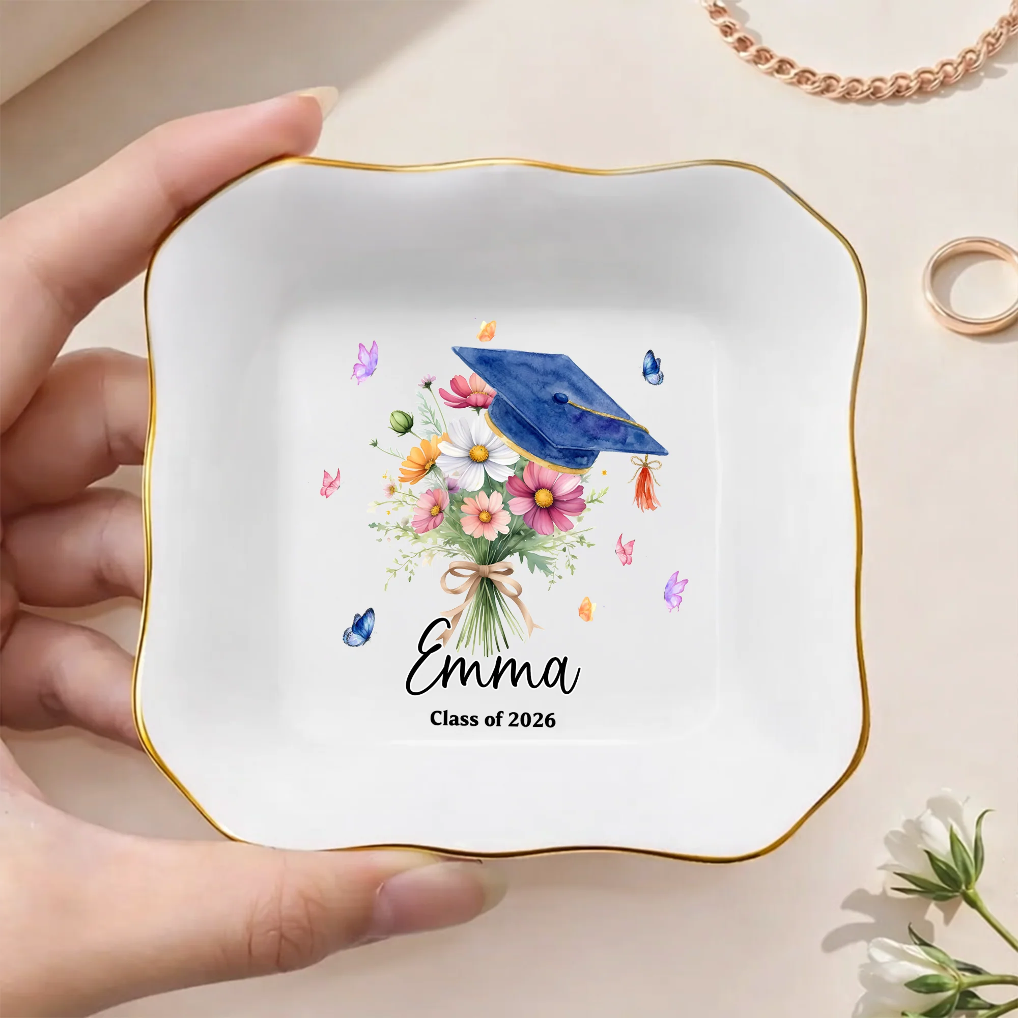 Personalized Graduation With Birth Flower Jewelry Dish HO82 901828 - Image 8