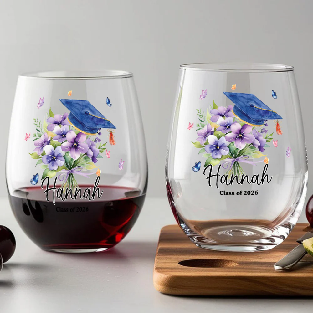 Personalized Graduation With Birth Flower Wine Glass HO82 901830 - Image 3