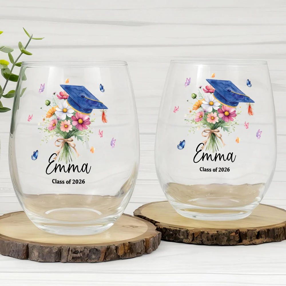 Personalized Graduation With Birth Flower Wine Glass HO82 901830 - Image 6
