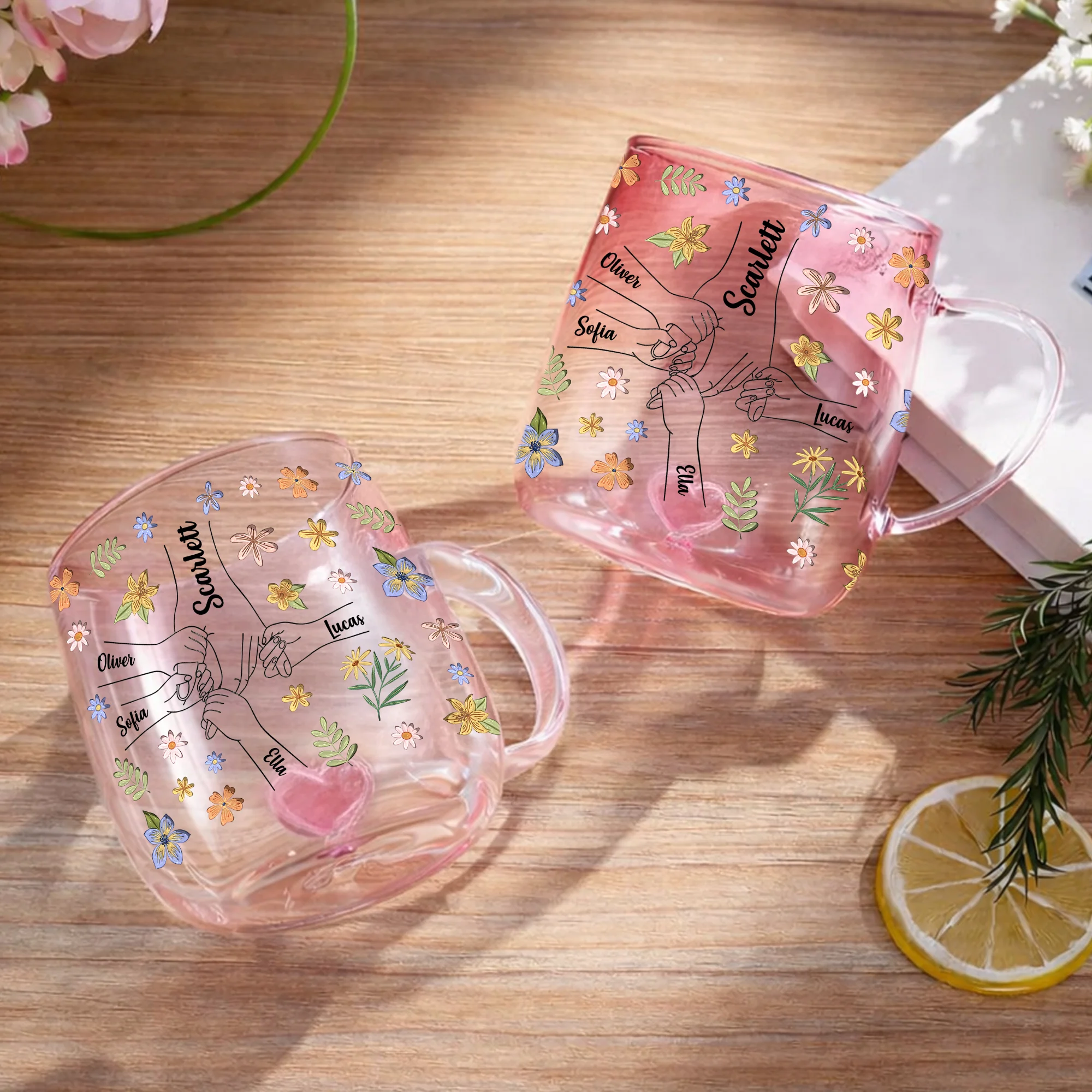 Personalized Hold My Hand Hold My Heart Family Pink Gradient Glass Mug - Gift For Grandma, Mom, Mother's Day HO82 901764 - Image 10