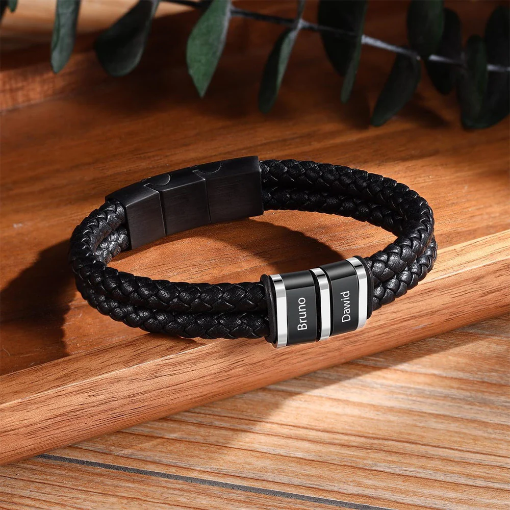 Personalized Kid Names Men's Braid 7-9 inch Leather Bracelet - Gift For Dad, Men's Jewelry, Husband's Gifts, Grandad Father's Day Gift HO82 902408 - Image 6