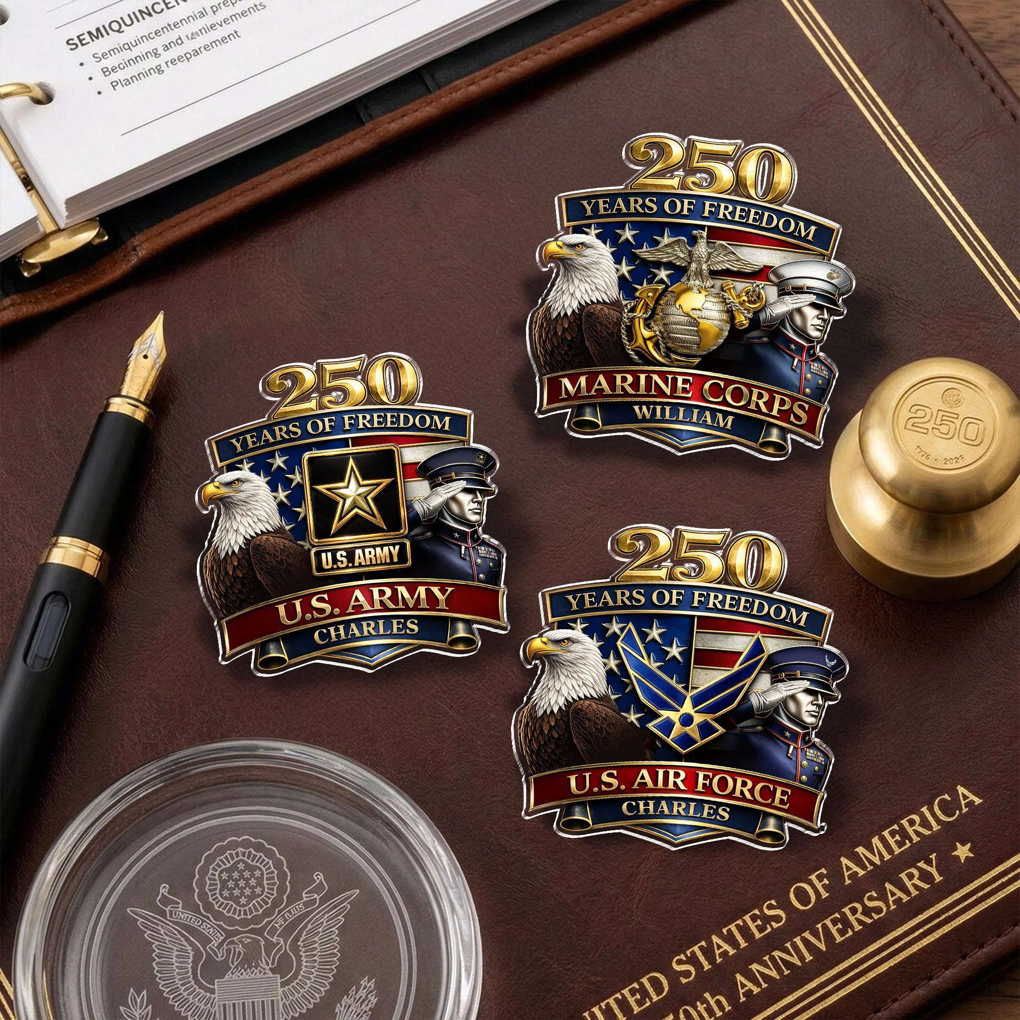 Personalized Military Branch 250 Years Of Freedom 1776–2026 Acrylic Pin - Patriotic Military Memorial Gift HO82 901934 - Image 3