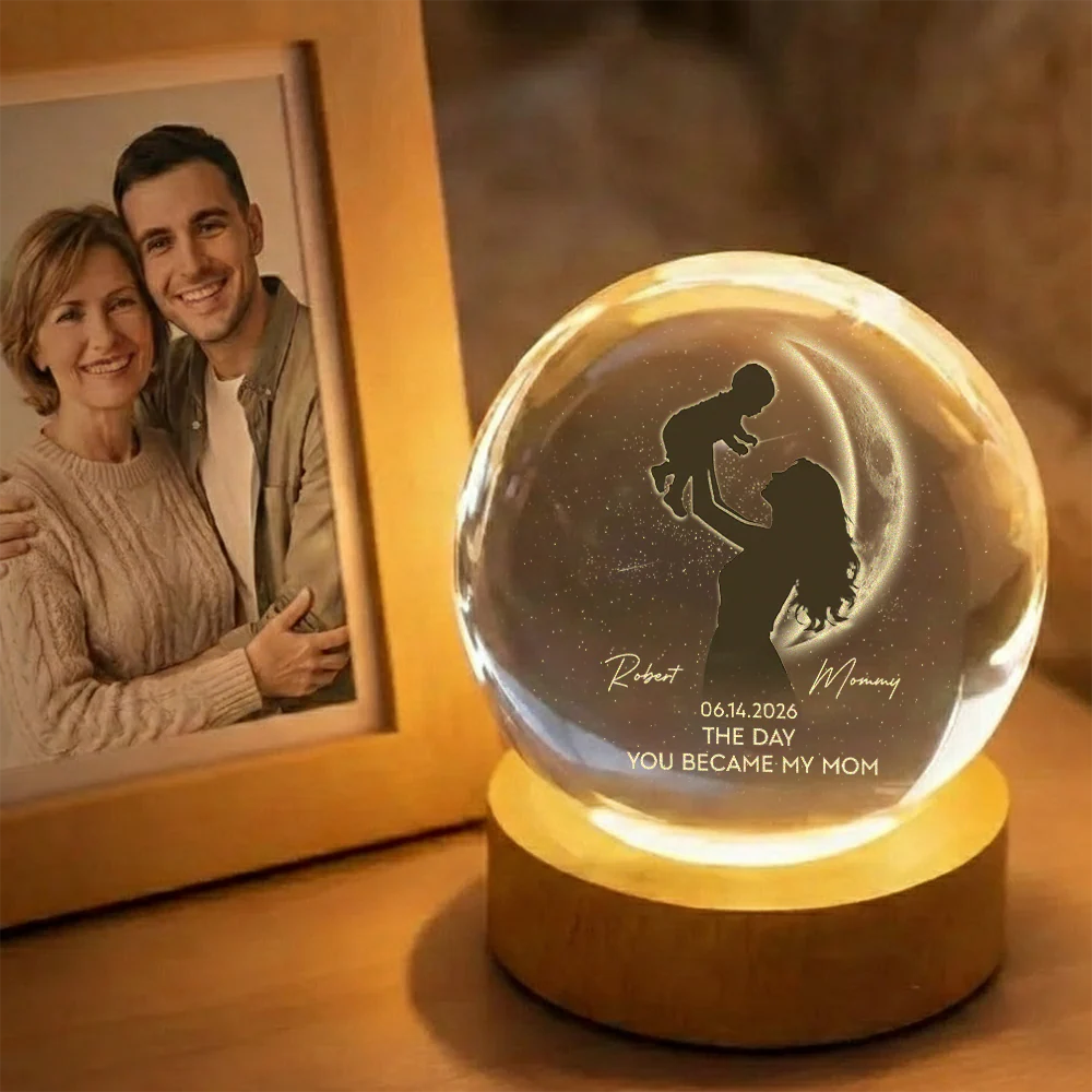 Personalized Mom Hugging Kid, The Day You Became My Mom Engraved Crystal Ball LED Night Light - Mother's Day Gift for Mom HO82 901458 - Image 4