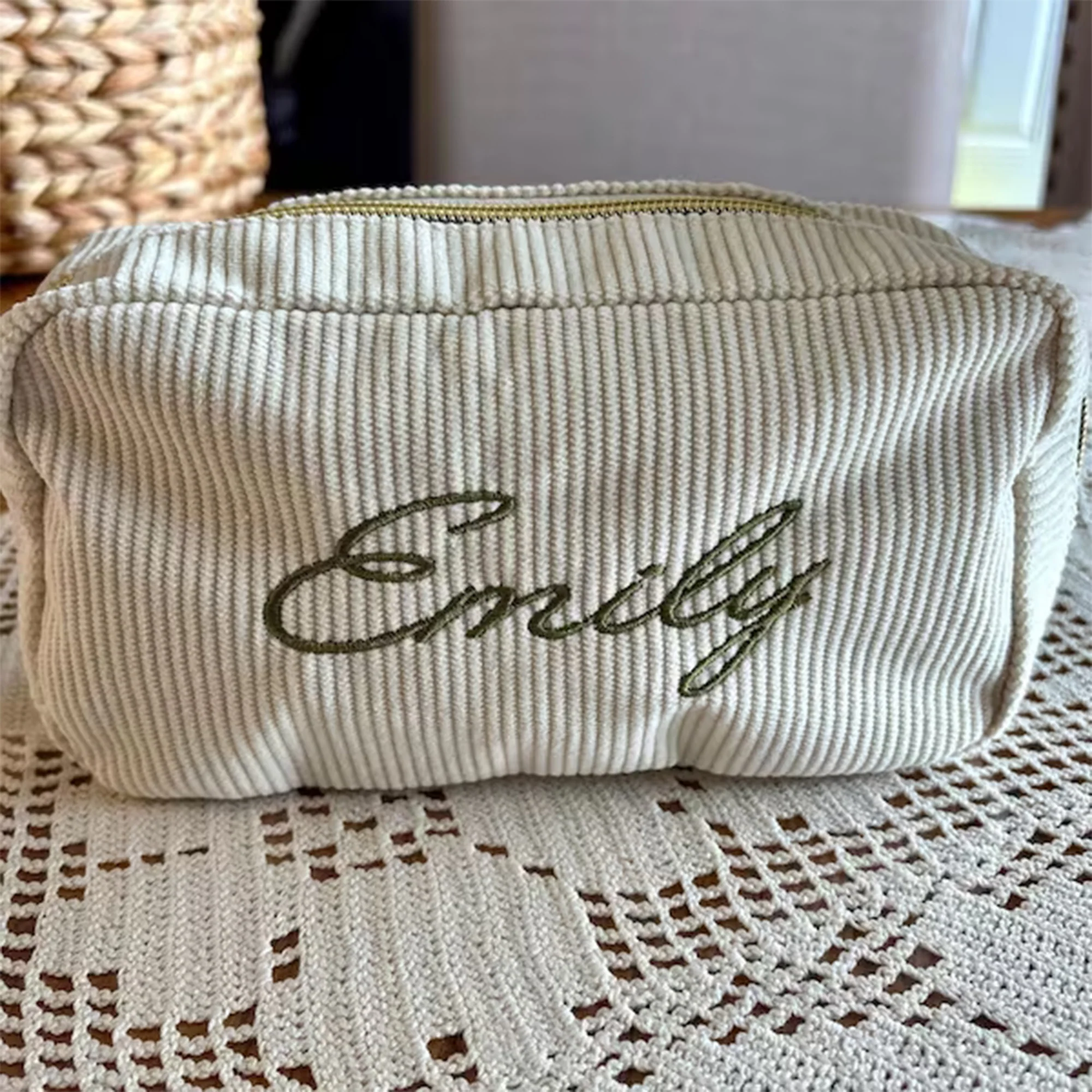 Personalized Name Embroidered Corduroy Cosmetic Bag, Bridesmaid Gifts, Bachelorette Party Gifts HO82 900522 - Image 4
