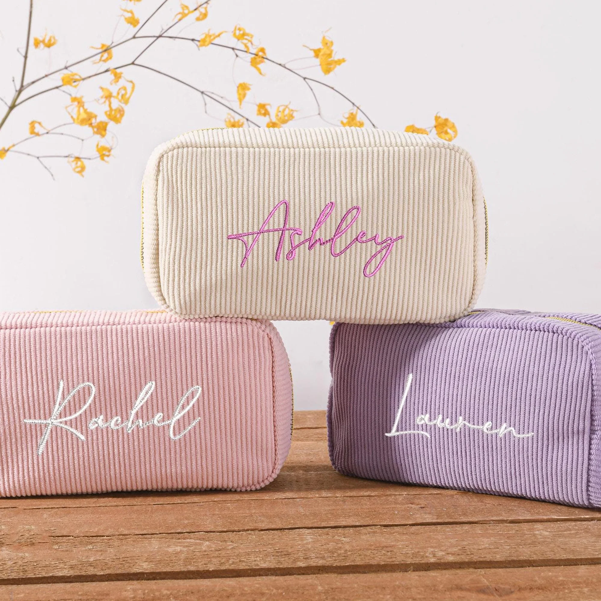 Personalized Name Embroidered Corduroy Cosmetic Bag, Bridesmaid Gifts, Bachelorette Party Gifts HO82 900522 - Image 6