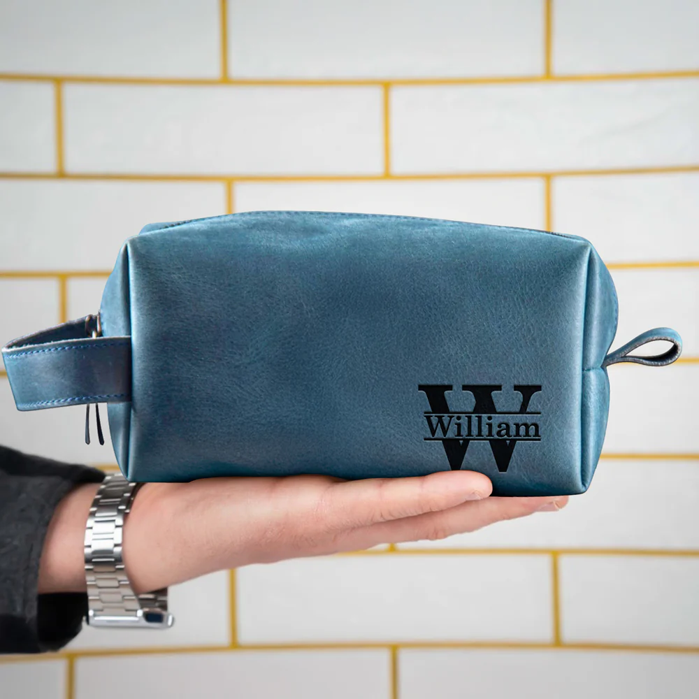Personalized Name Engraved Men's Leather Toiletry Bag Gift For Dad, Husband, Boyfriend HO82 894214 - Image 2