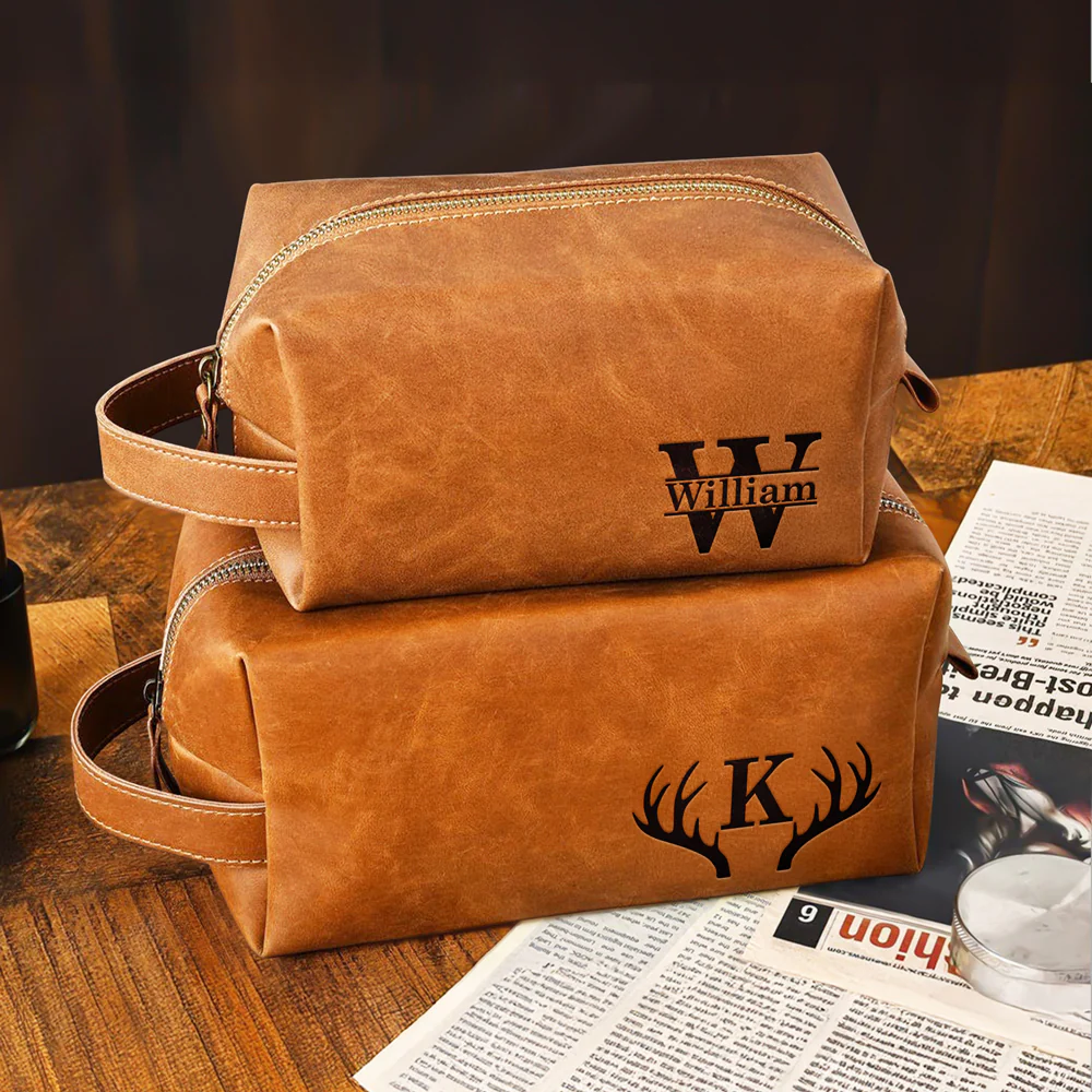 Personalized Name Engraved Men's Leather Toiletry Bag Gift For Dad, Husband, Boyfriend HO82 894214 - Image 3