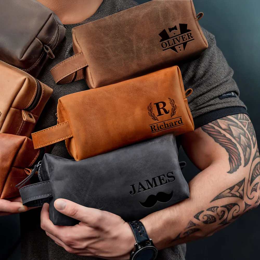Personalized Name Engraved Men's Leather Toiletry Bag Gift For Dad, Husband, Boyfriend HO82 894214 - Image 4
