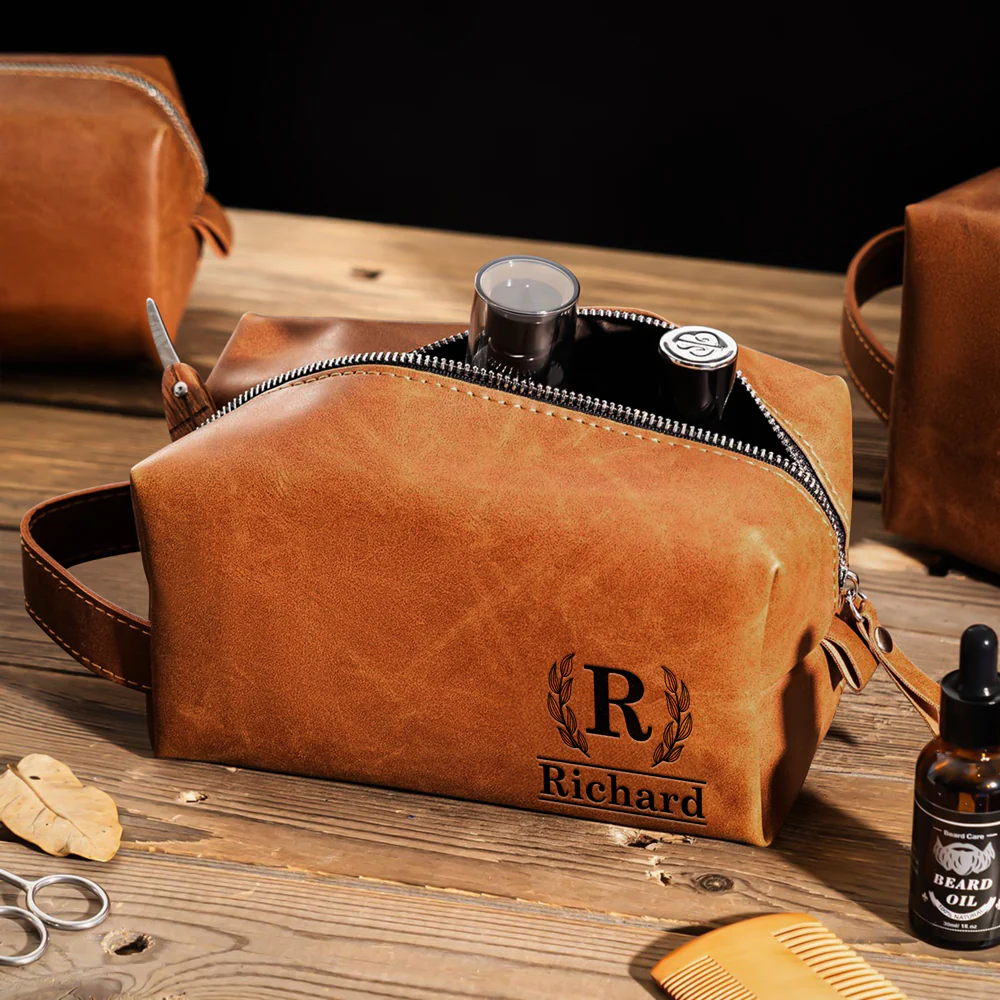 Personalized Name Engraved Men's Leather Toiletry Bag Gift For Dad, Husband, Boyfriend HO82 894214 - Image 5