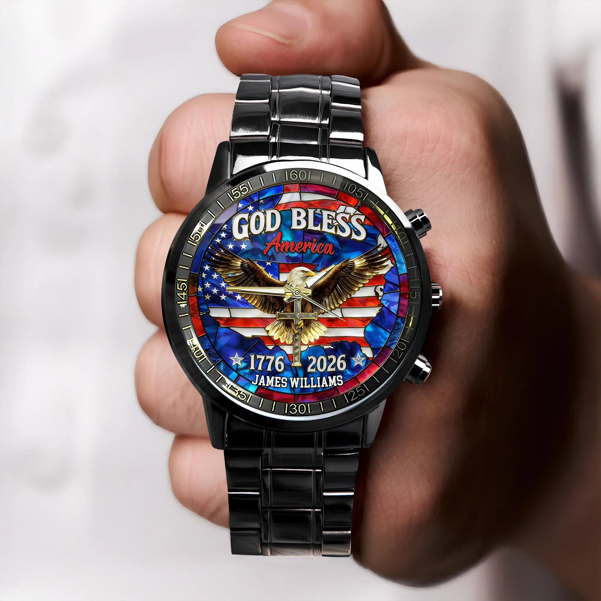 Personalized Name Patriotic 250th Anniversary God Bless America Eagle 1776–2026 Men's Wrist Watch HO82 901558 - Image 4