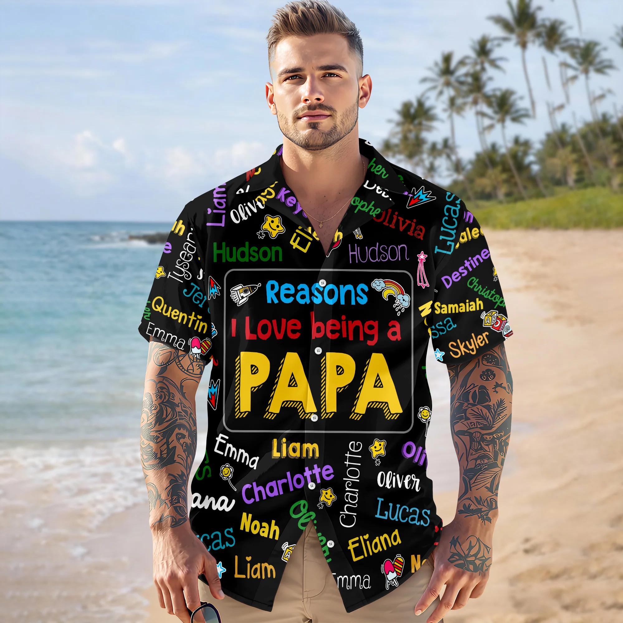 Personalized Papa Kids Name Word Art Hawaii Shirt - Gift For Dad, Father's Day HO82 902482 - Image 5