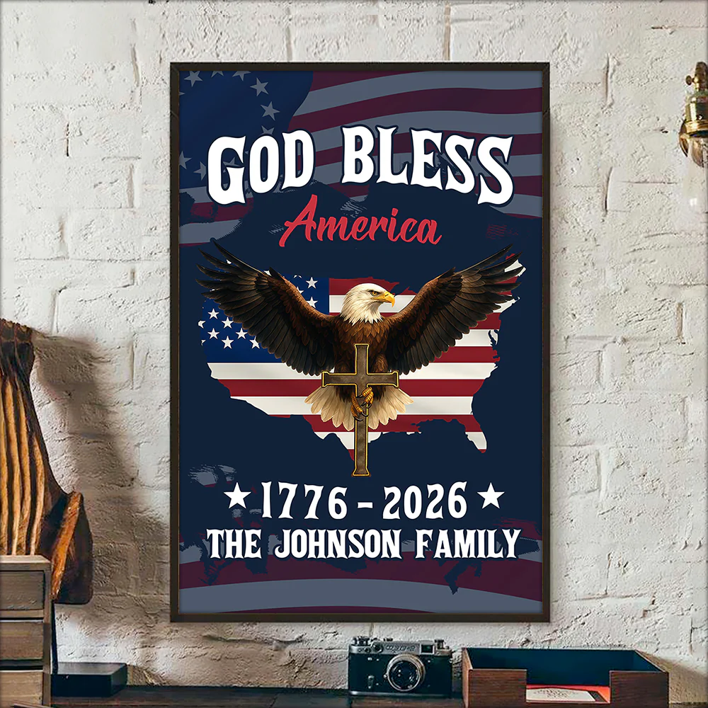Personalized Patriotic 250th Anniversary God Bless America Eagle 1776–2026 Canvas Poster HO82 901446 - Image 2