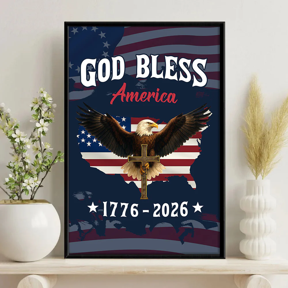 Personalized Patriotic 250th Anniversary God Bless America Eagle 1776–2026 Canvas Poster HO82 901446 - Image 3