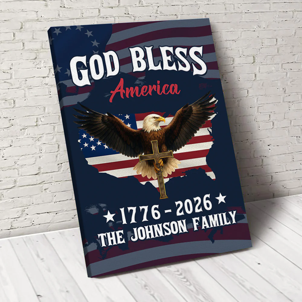 Personalized Patriotic 250th Anniversary God Bless America Eagle 1776–2026 Canvas Poster HO82 901446 - Image 4