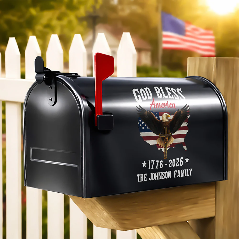 Personalized Patriotic 250th Anniversary God Bless America Eagle 1776–2026 Mailbox Decal HO82 901008 - Image 2