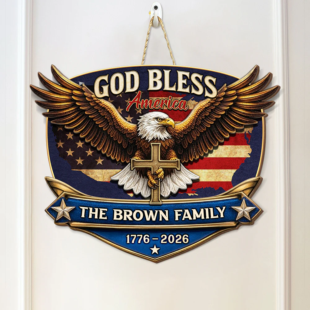 Personalized Patriotic 250th Anniversary God Bless America Eagle 1776–2026 Wood Sign HO82 901856 - Image 3