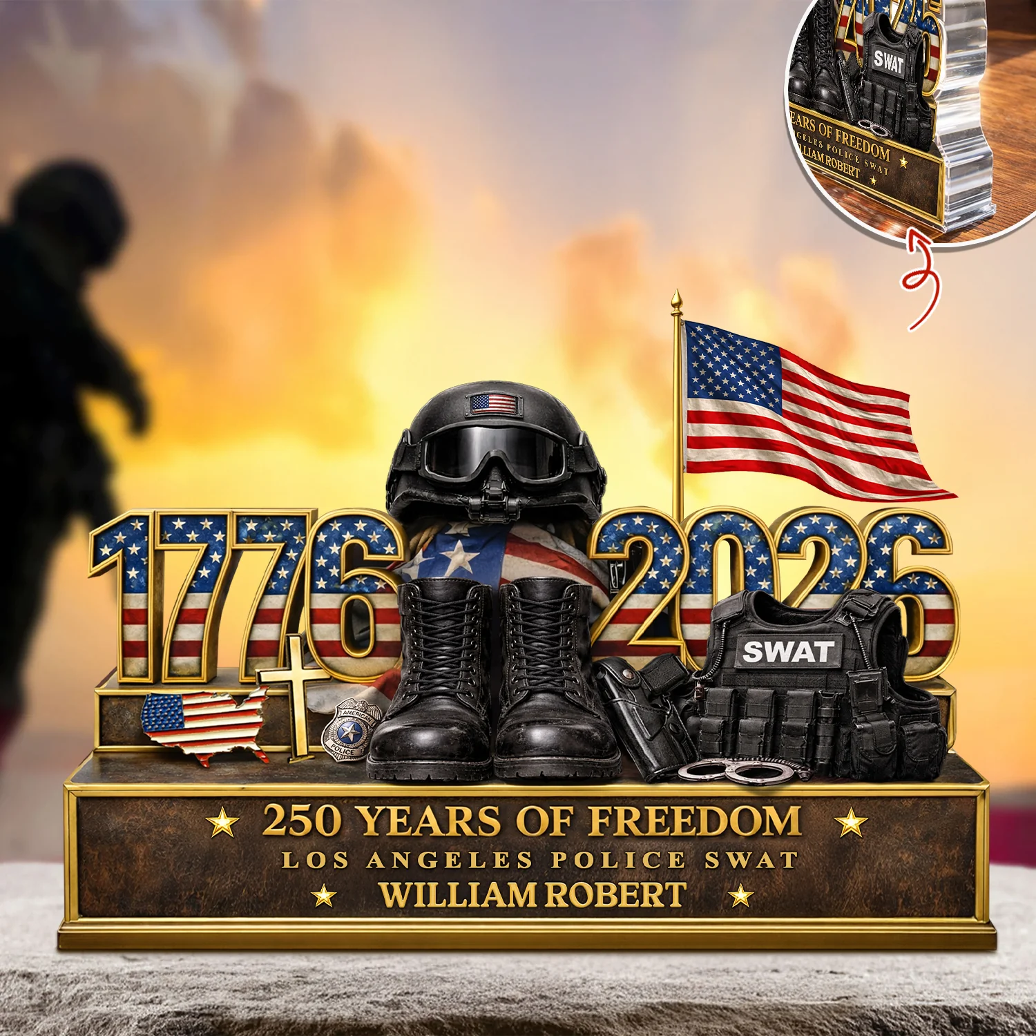 Personalized Police Office 250 Years Of Freedom 1776–2026 Acrylic Block Plaque - Police Gift, Patriotic Memorial Decor HO82 901888 - Image 2