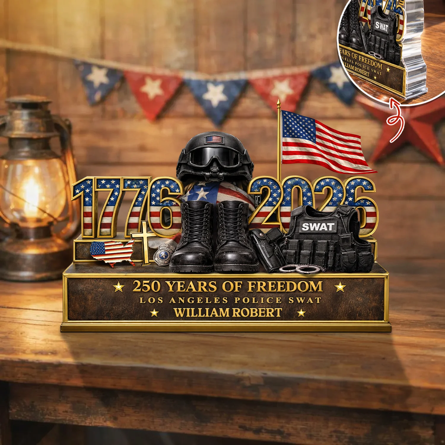 Personalized Police Office 250 Years Of Freedom 1776–2026 Acrylic Block Plaque - Police Gift, Patriotic Memorial Decor HO82 901888 - Image 3