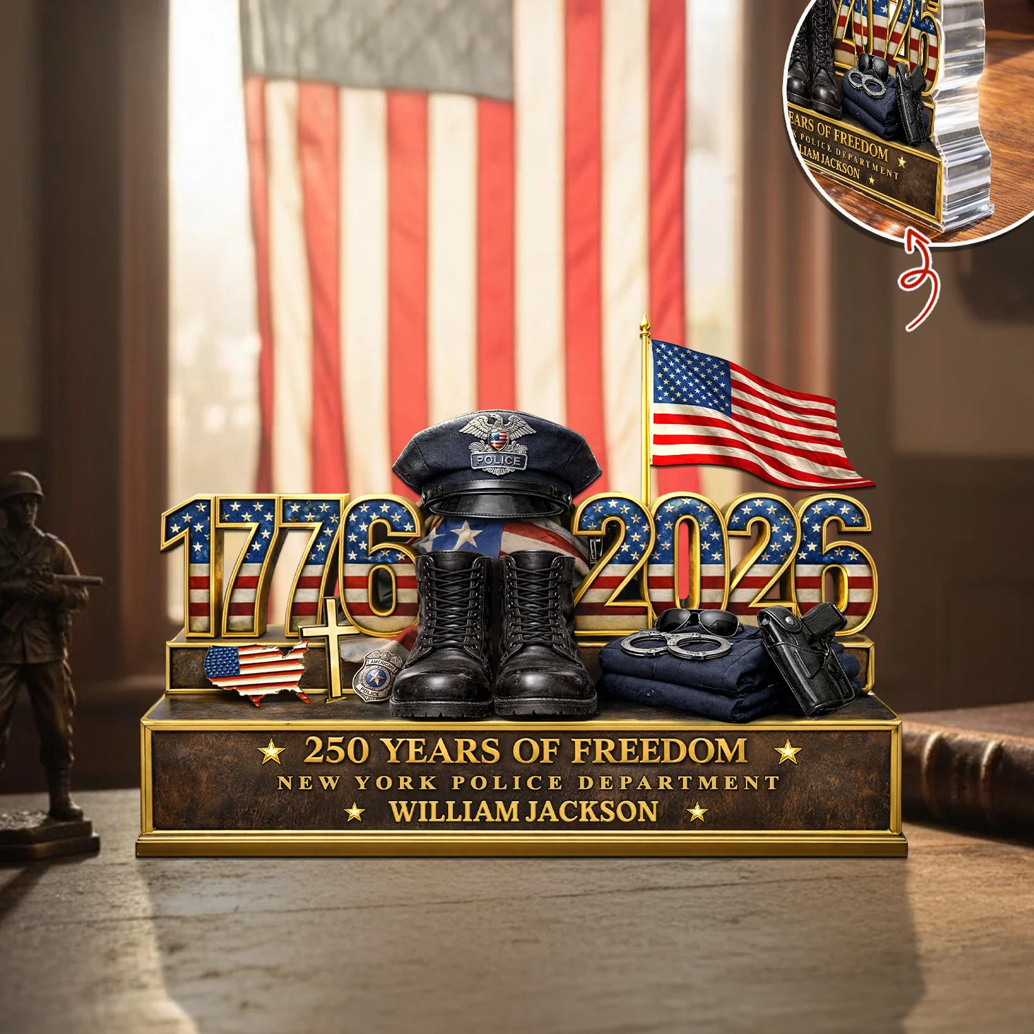 Personalized Police Office 250 Years Of Freedom 1776–2026 Acrylic Block Plaque - Police Gift, Patriotic Memorial Decor HO82 901888 - Image 4