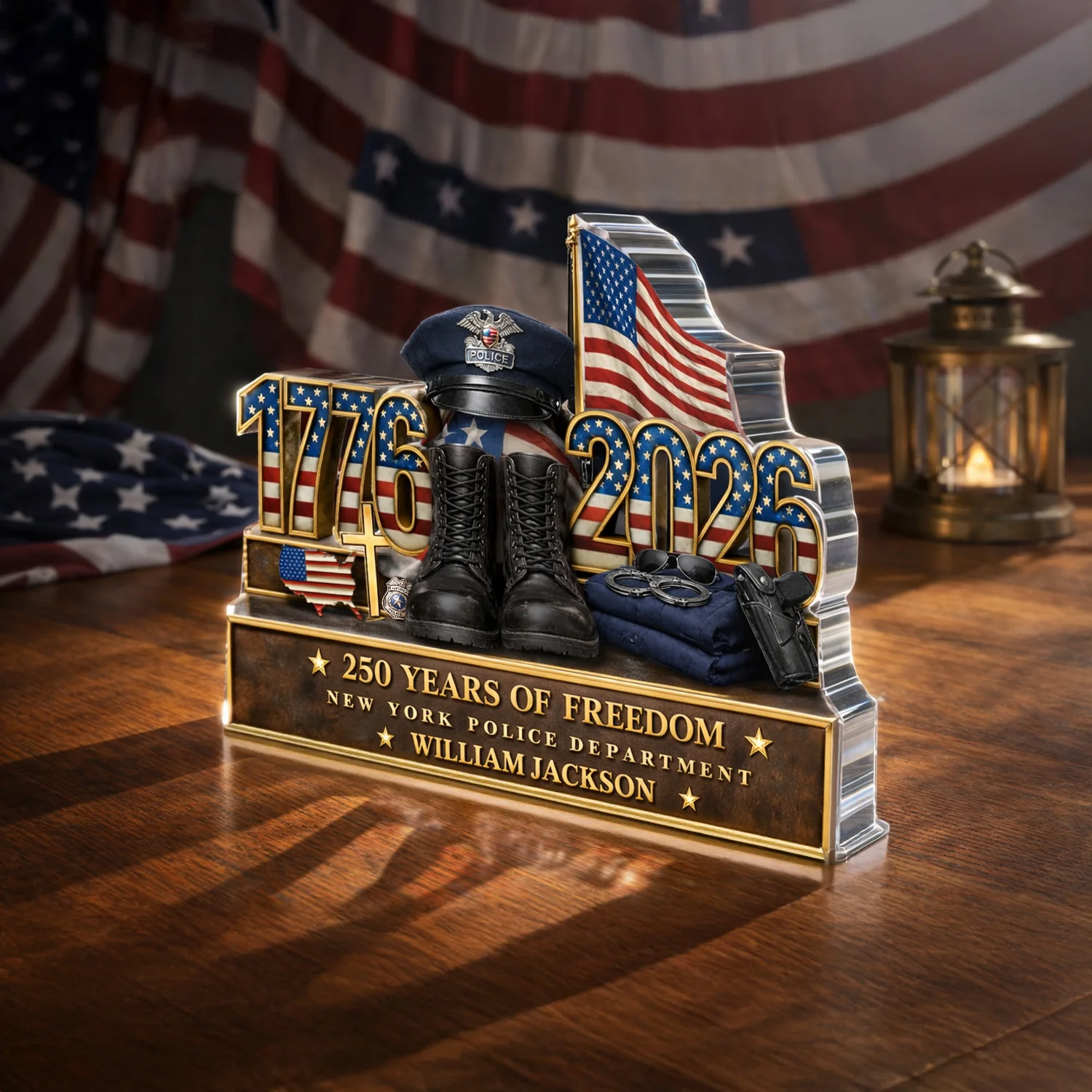 Personalized Police Office 250 Years Of Freedom 1776–2026 Acrylic Block Plaque - Police Gift, Patriotic Memorial Decor HO82 901888 - Image 5