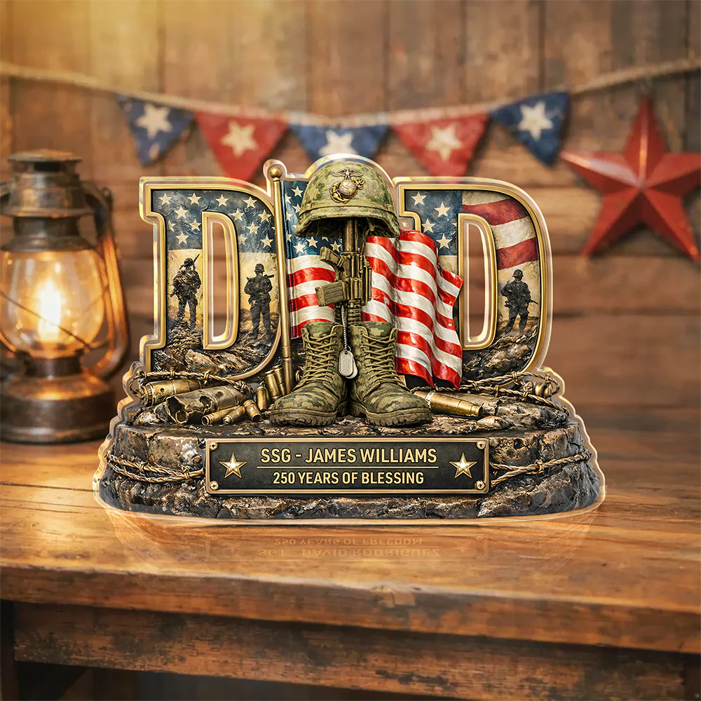 Personalized Proud Veteran Dad Acrylic Block Plaque - Veteran Gift, Patriotic Military Memorial Decor HO82 901896 - Image 3