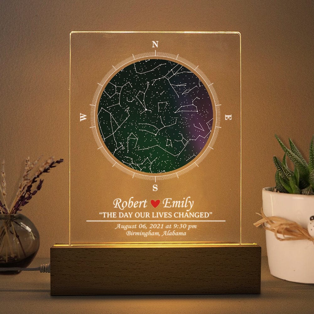 Personalized Star Map Couple Acrylic Plaque LED Night Light Gift For Valentine, Wedding Anniversary Gift HO82 893420