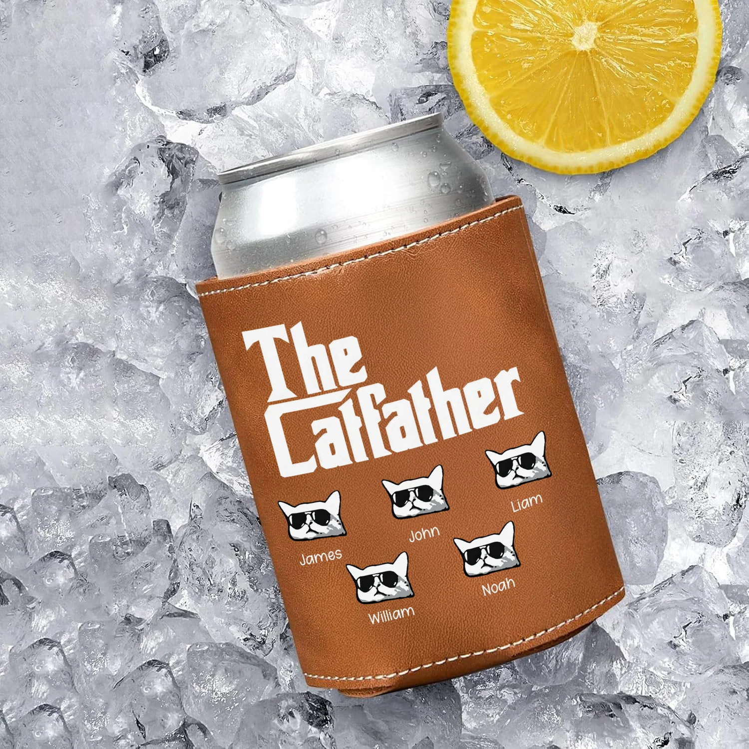 Personalized The Catfather Leather Can Cooler Holder Gift For Cat Dad HO82 894094 - Image 4