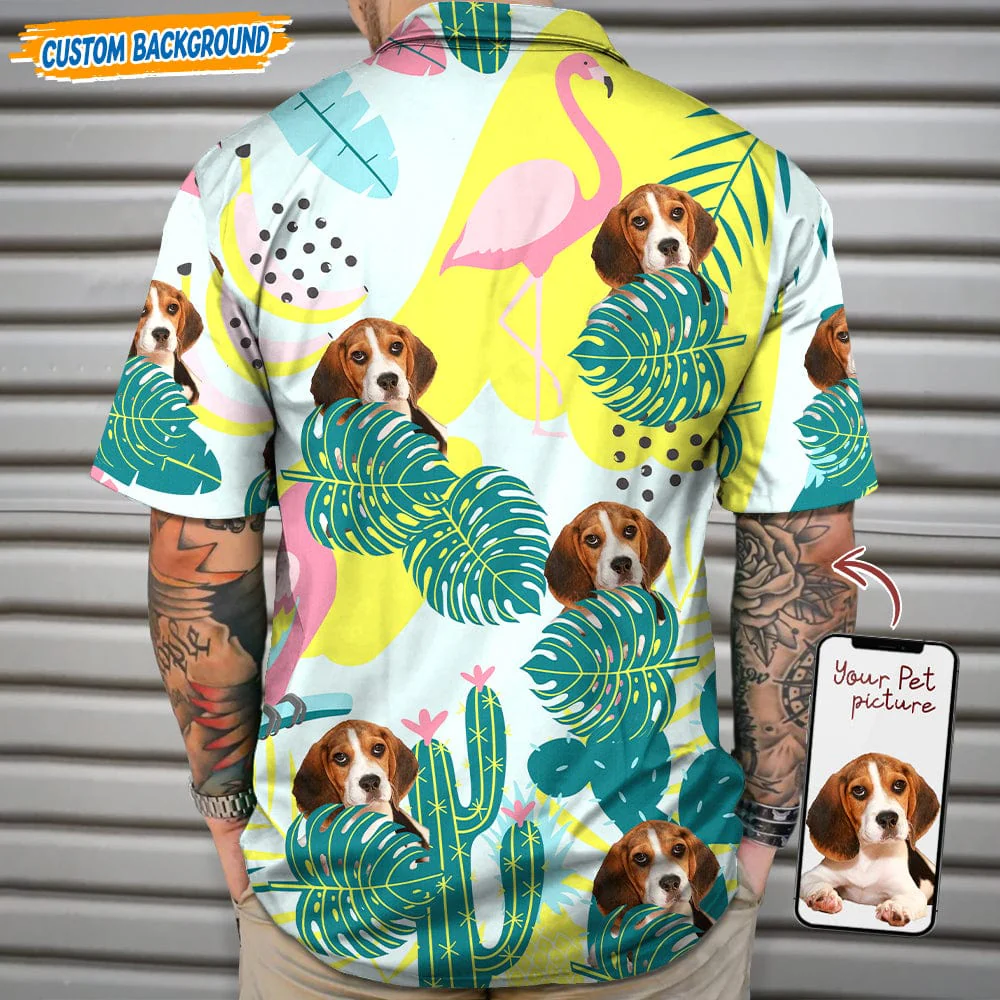 Personalized Upload Dog Cat Photo Flamingo And Leaves Hawaiian Shirt T368 889464 - Image 4