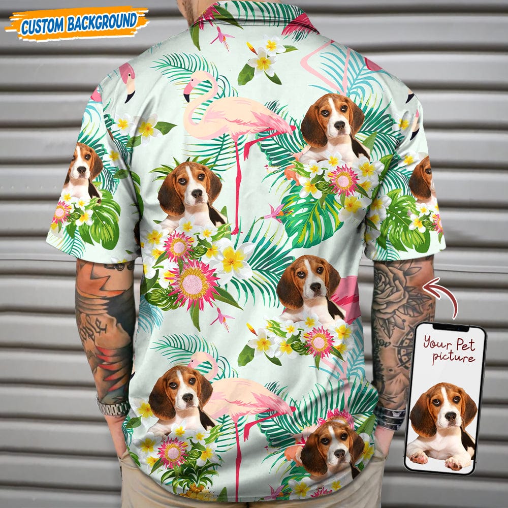 Personalized Upload Dog Cat Photo Flamingo And Flower Hawaiian Shirt T368 889468 - Image 4
