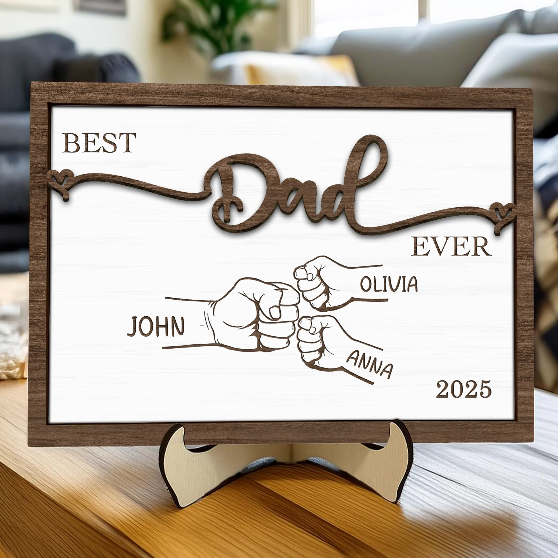 Personlaized Kid's Name Best Dad Ever 2-Layered Wooden Plaque With Stand HO82 893982 - Image 3