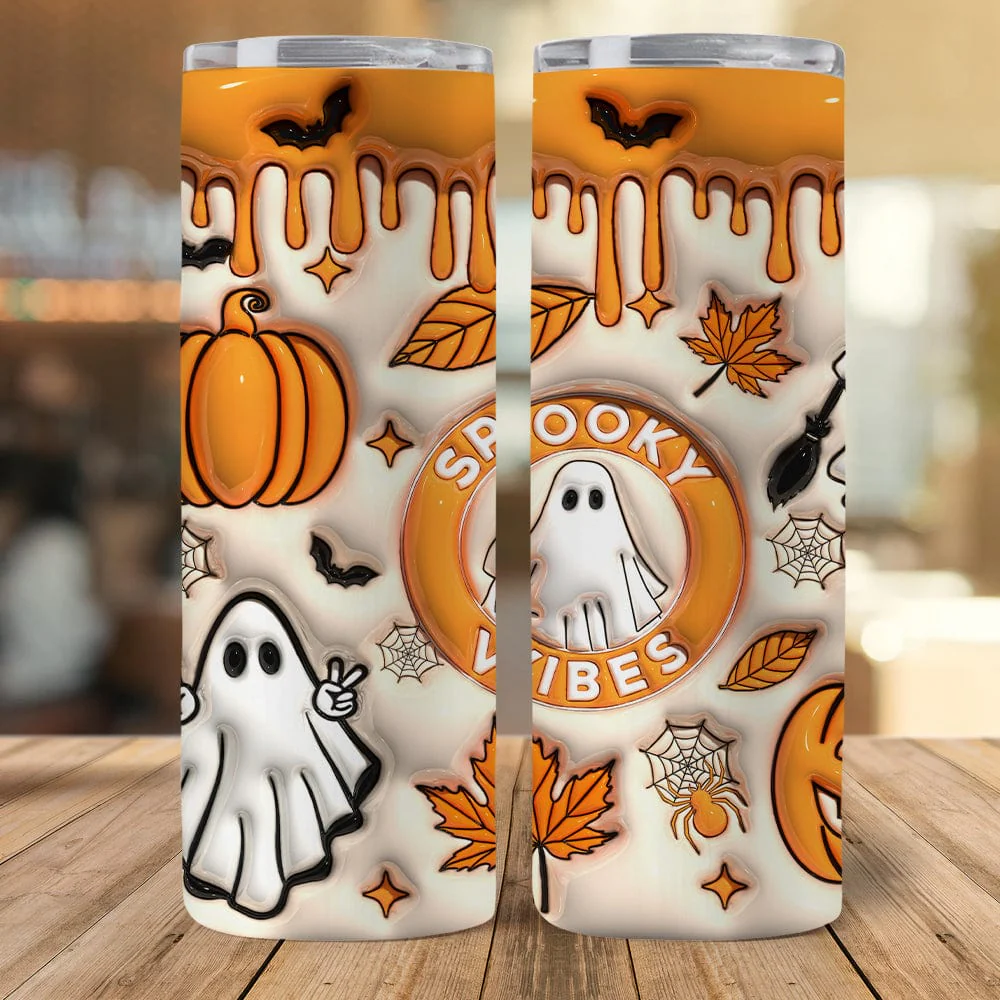 Pumpkin And Spooky Vibes Halloween Skinny Tumbler HO82 891330 - Image 3
