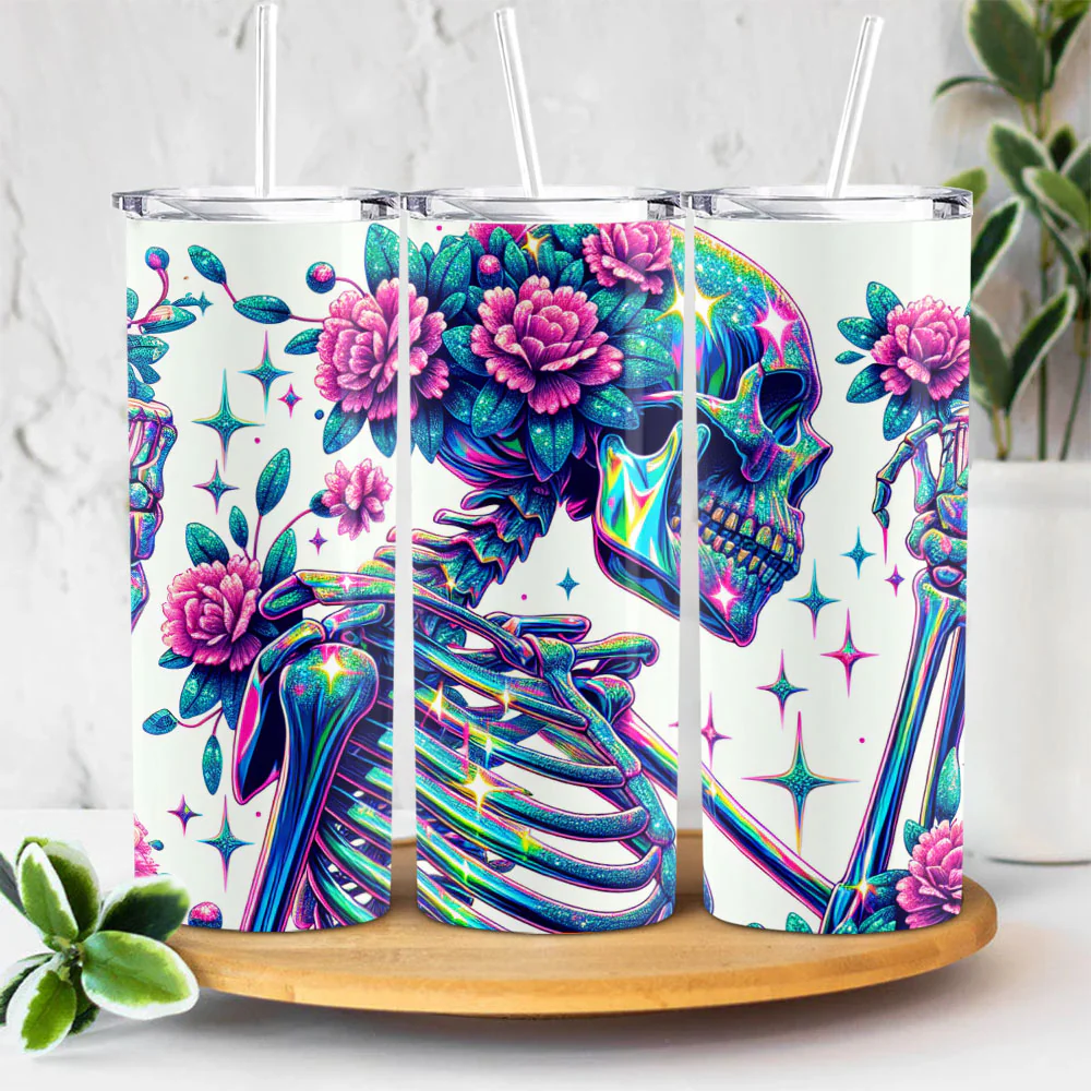 Skeleton With Rose Skinny Tumbler HO82 894956 - Image 3