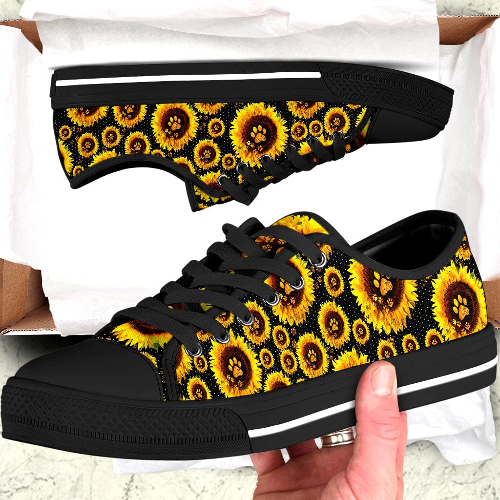 Sunflower With Dog Paw Black Sole Canvas Shoes Personalized Gift T368 889550