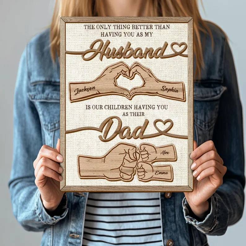 The Only Thing Having You As My Husband Family Hands - Personalized 2-Layered Wooden Plaque - Father's Day Gift For Husband HO82 902548 - Image 2