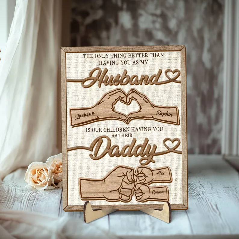 The Only Thing Having You As My Husband Family Hands - Personalized 2-Layered Wooden Plaque - Father's Day Gift For Husband HO82 902548 - Image 3