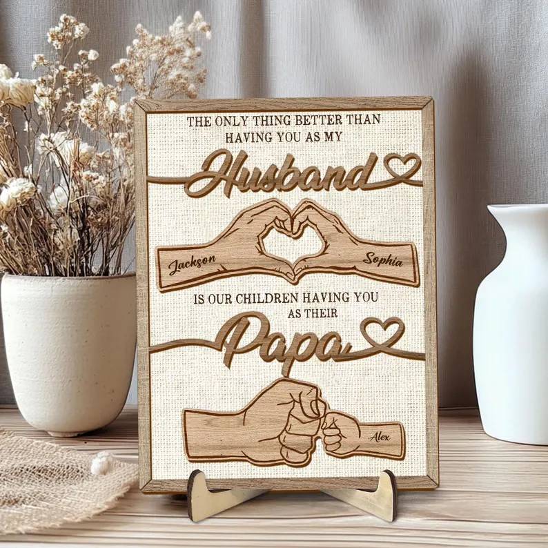 The Only Thing Having You As My Husband Family Hands - Personalized 2-Layered Wooden Plaque - Father's Day Gift For Husband HO82 902548 - Image 5