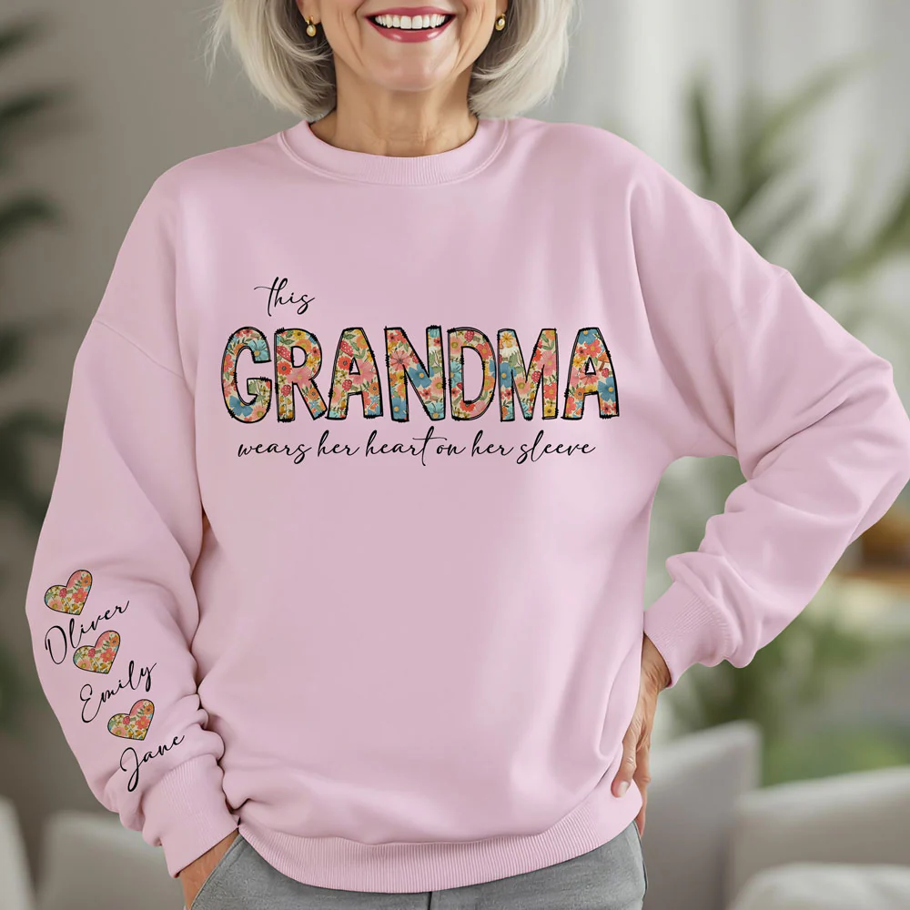 This Grandma Wears Her Heart On Her Sleeve Sweatshirt Personalized Gift For Mother's Day HO82 893630 - Image 2