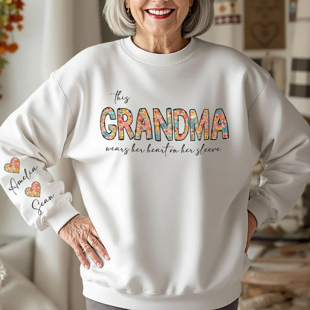 This Grandma Wears Her Heart On Her Sleeve Sweatshirt Personalized Gift For Mother's Day HO82 893630 - Image 3