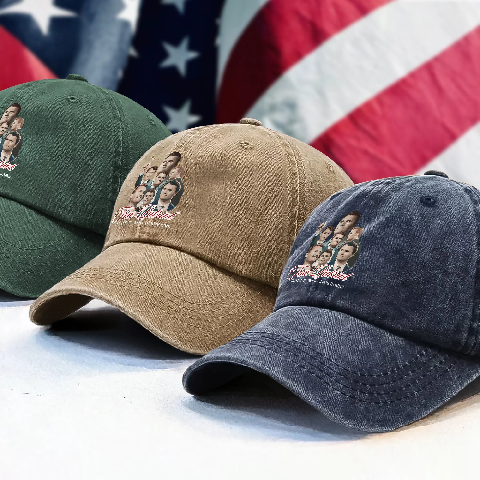 True Patriot Rest In Power Charlie Kirk Washed Denim Baseball Cap HO82 65814 - Image 2