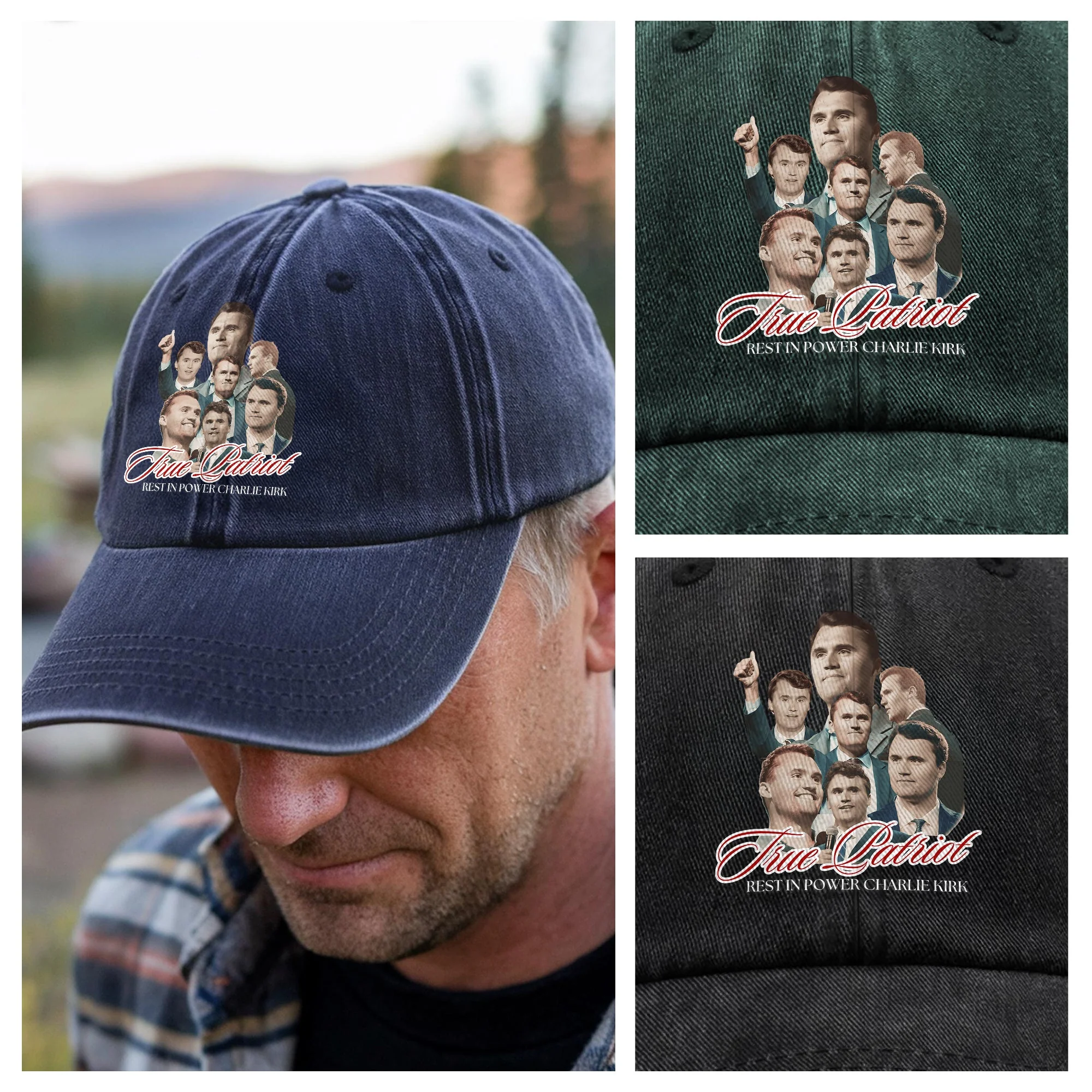 True Patriot Rest In Power Charlie Kirk Washed Denim Baseball Cap HO82 65814 - Image 5